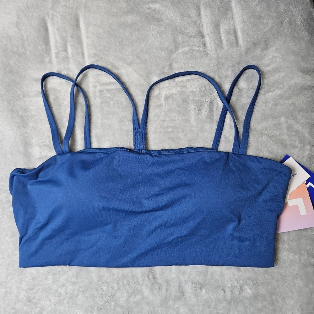 NWT JoyLab Women's L Deep Sea Blue Strappy Athletic Sports Bra Removable Pads